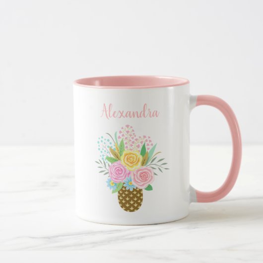 Niedliche Ananas Rose Bouquet Pink Tasse (Rechts)