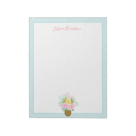 Niedliche Ananas Rose Bouquet Pink Türkis Big Notizblock