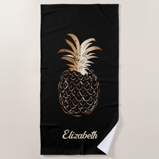 Niedliche Ananas und Girly Gold - Personalisiert Strandtuch (Vorderseite)