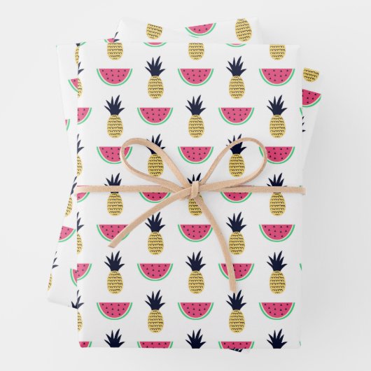 Niedliche Ananas & Watermelon Doodle Muster Geschenkpapier Set (Beispiel)