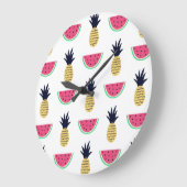 Niedliche Ananas & Watermelon Doodle Muster Große Wanduhr (Winkel)