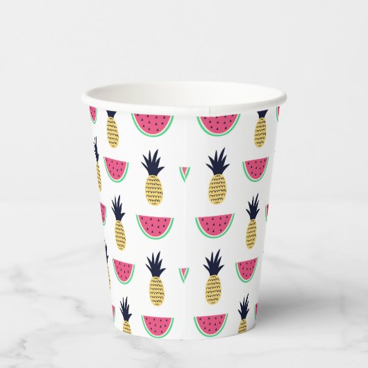 Niedliche Ananas & Watermelon Doodle Muster Pappbecher (Rechts)