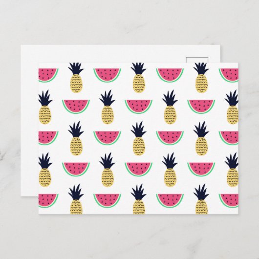 Niedliche Ananas & Watermelon Doodle Muster Postkarte (Vorne/Hinten)