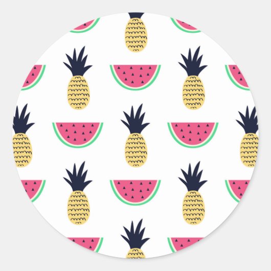 Niedliche Ananas & Watermelon Doodle Muster Runder Aufkleber (Vorderseite)