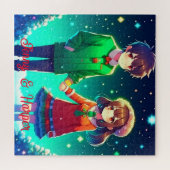 Niedliche Anime Couple Holding Hands Personalisier Puzzle (Horizontal)