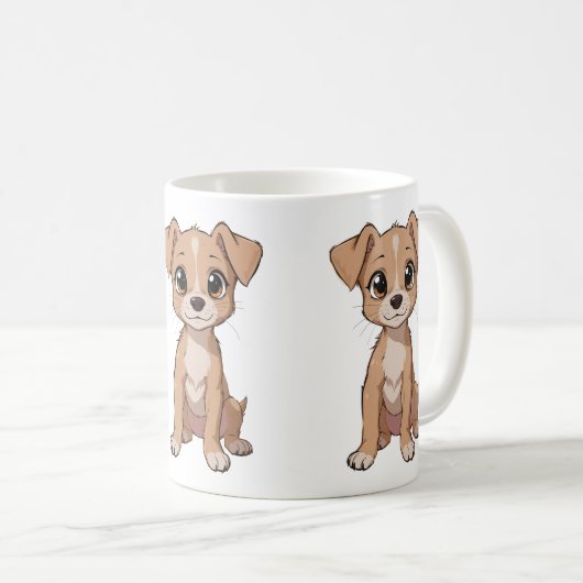 Niedliche Anime Dog Illustration mit Big Eyes Kaffeetasse (VorderseiteRechts)