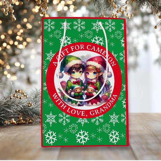 Niedliche Anime Elves Weihnachten Personalisiert Mittlere Geschenktüte