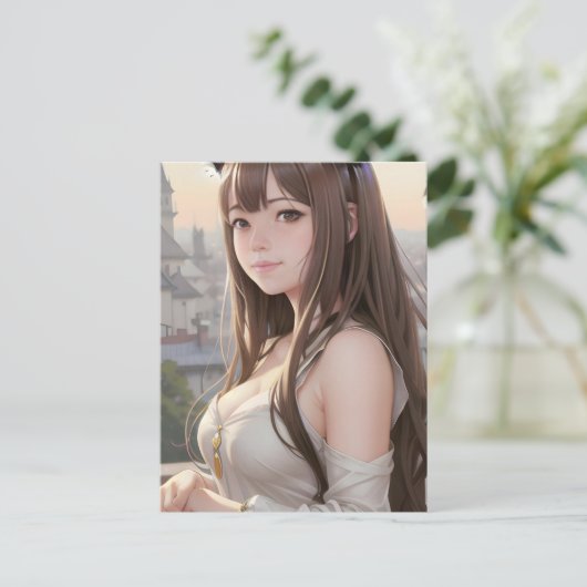 Niedliche Anime-Frau Postkarte (Stehend Vorderseite)