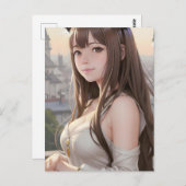 Niedliche Anime-Frau Postkarte (Vorne/Hinten)
