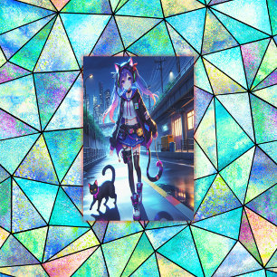 Niedliche Anime Gamer Girl & Cat Extra groß Leinwanddruck