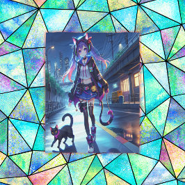 Niedliche Anime Gamer Girl & Cat | Groß Fleecedecke