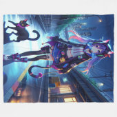 Niedliche Anime Gamer Girl & Cat | Groß Fleecedecke (Vorderseite (Horizontal))