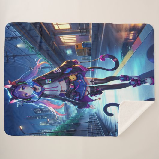 Niedliche Anime Gamer Girl & Cat | Groß Sherpadecke (Vorderseite (Horizontal))
