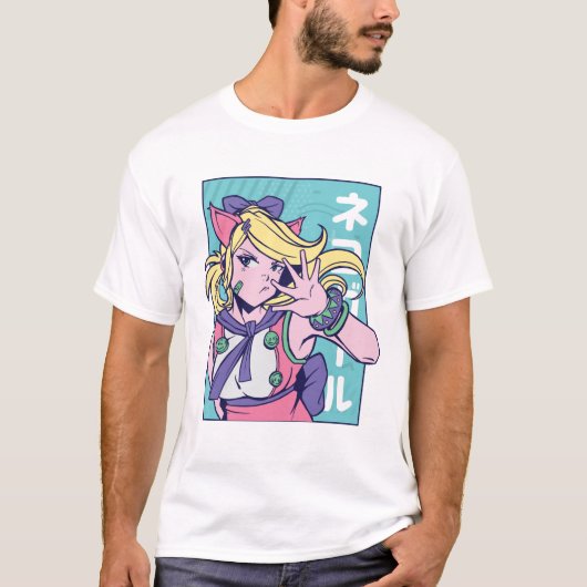 Niedliche Anime Girl Cat Ears T-Shirt (Vorderseite)