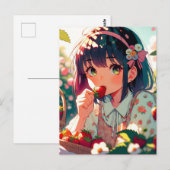 Niedliche Anime Girl Eating Erdbeeren Postkarte (Vorne/Hinten)