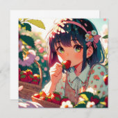 Niedliche Anime Girl Eating Erdbeeren | Sommertag (Vorne/Hinten)