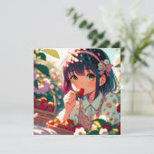 Niedliche Anime Girl Eating Erdbeeren | Sommertag (Stehend Vorderseite)