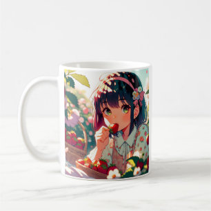 Niedliche Anime Girl Eating Erdbeeren   Sommertag Kaffeetasse