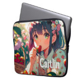 Niedliche Anime Girl Eating Erdbeeren | Sommertag Laptopschutzhülle (Vorderseite Links)