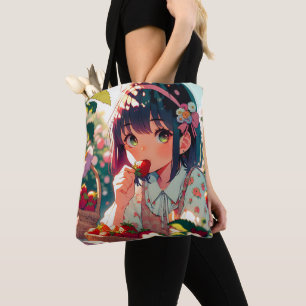 Niedliche Anime Girl Eating Erdbeeren Sommertag Tasche