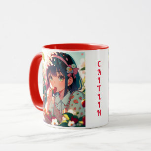 Niedliche Anime Girl Eating Erdbeeren Sommertag Tasse