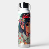 Niedliche Anime Girl Eating Erdbeeren | Sommertag Trinkflasche (Vorderseite)