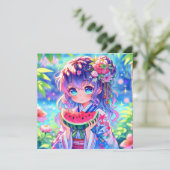 Niedliche Anime Girl Eating Watermelon (Stehend Vorderseite)