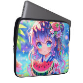 Niedliche Anime Girl Eating Watermelon Laptopschutzhülle (Vorne Rechts)