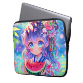 Niedliche Anime Girl Eating Watermelon Laptopschutzhülle (Vorderseite Links)