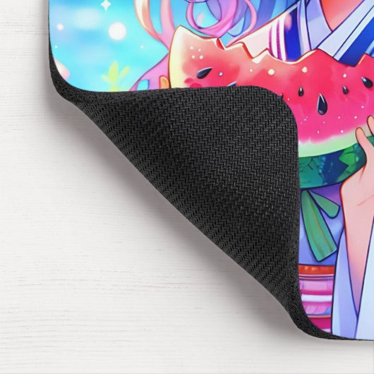Niedliche Anime Girl Eating Watermelon Mousepad (Ecke)