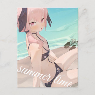 Niedliche Anime Girl genießt die Sommerzeit am Str Postkarte