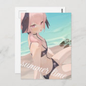Niedliche Anime Girl genießt die Sommerzeit am Str Postkarte (Vorne/Hinten)