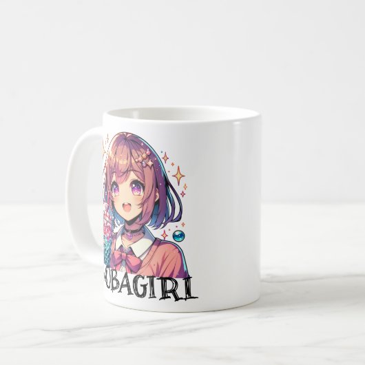 Niedliche Anime Girl Holding Bubble Tee Kaffeetasse (Vorderseite Links)