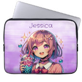 Niedliche Anime Girl Holding Bubble Tee Personalis Laptopschutzhülle (Vorderseite)