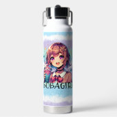 Niedliche Anime Girl Holding Bubble Tee Trinkflasche (Vorderseite)
