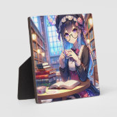 Niedliche Anime Girl in Glasses Reading Fotoplatte (Vorderseite)