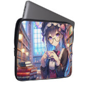 Niedliche Anime Girl in Glasses Reading Laptopschutzhülle (Vorne Rechts)