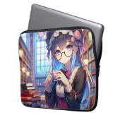Niedliche Anime Girl in Glasses Reading Laptopschutzhülle (Vorderseite Links)