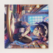 Niedliche Anime Girl in Glasses Reading Puzzle (Horizontal)