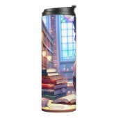 Niedliche Anime Girl in Glasses Reading Thermosbecher (Nach links gedreht)