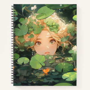 Niedliche Anime Girl in Pond Notizblock