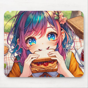Niedliche Anime Girl isst einen Erdnussbutter und Mousepad