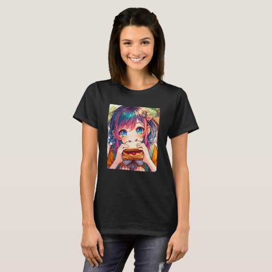 Niedliche Anime Girl isst einen Erdnussbutter und  T-Shirt (Vorne ganz)