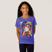 Niedliche Anime Girl isst einen Erdnussbutter und T-Shirt (Vorne ganz)