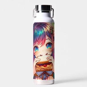 Niedliche Anime Girl isst einen Erdnussbutter und Trinkflasche