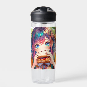 Niedliche Anime Girl isst einen Erdnussbutter und Trinkflasche