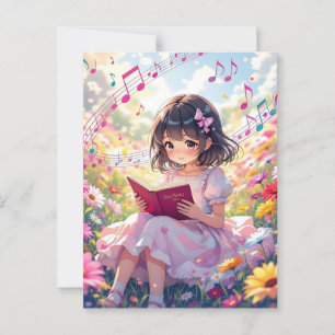 Niedliche Anime Girl Lesen eines Buches Postkarte