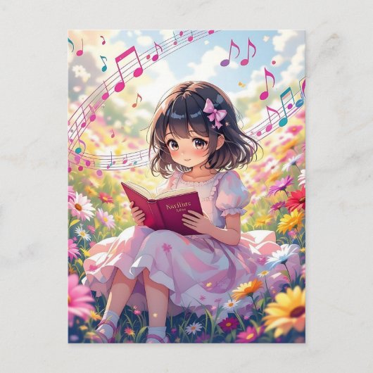 Niedliche Anime Girl Lesen eines Buches Postkarte (Vorderseite)