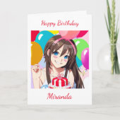 Niedliche Anime Girl mit Balloon Geburtstag Karte (Vorderseite)