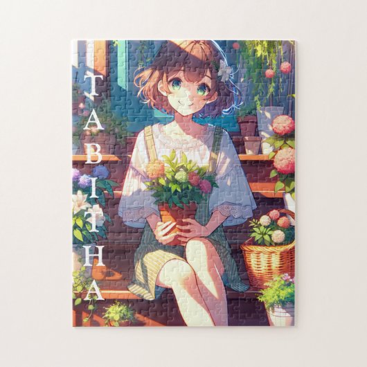 Niedliche Anime Girl mit einer Personalisierten Pf Puzzle (Vertikal)